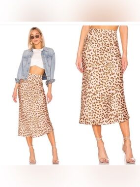 Free People Beige and Brown Leopard-Print Midi Skirt